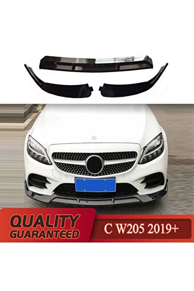 beyaztuning Mercedes W205 Ön Tampon Altı Lip Plastik Kulaklı Parlak Siyah