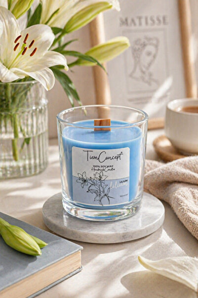 Tiem Concept Lilyum Kokulu Mum 150g - Ahşap Fitilli %100 Soya Mum, Dekoratif ...