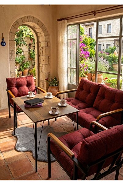 Madame Home Bordo Balkon, Bahçe,Teras,Cafe - Salon - Metal Kanepe Koltuk Takı...