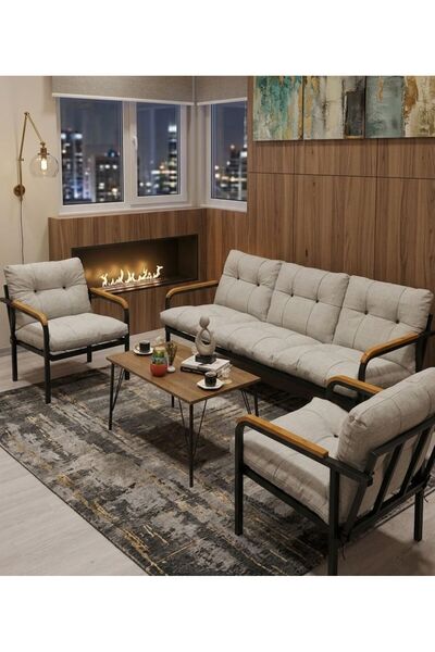 Madame Home Gri - Balkon, Bahçe - Metal Kanepe Koltuk Takımı 3+1+1 + Sehpa