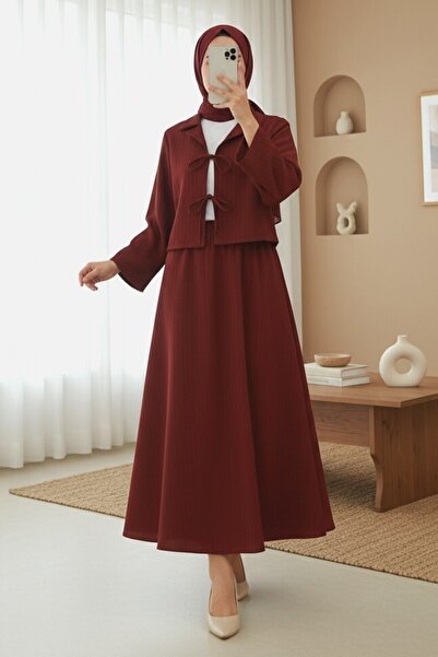 HİJABAYA Onü Με δέσιμο Σετ Crinkle με φούστα