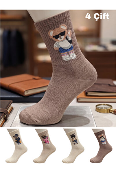 CLEWEAR Colorful Cotton Socks with Bear Pattern