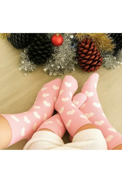 Panowill Design Kız Bebek Kalp Desenli Pembe Anne ve Bebek Çorap Seti Anne Be...