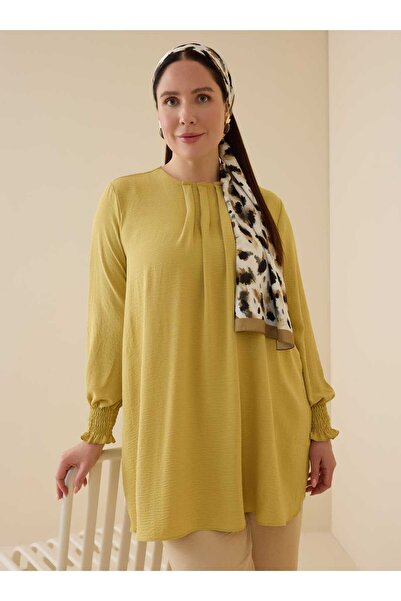 ALİA Μεγάλο μέγεθος Aerobin τουνίκ με λεπτομέρεια με πιέτες στο γιακά και μαν...