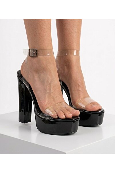 Tarz Topuklar Παπούτσια πλατφόρμας Pari από μαύρο λουστρίνι