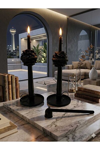 SCA CANDLE Dekoratif mum Şamdanlık Mum Siyah Renk 2 Adet 25 Cm şamdanlık Mum ...