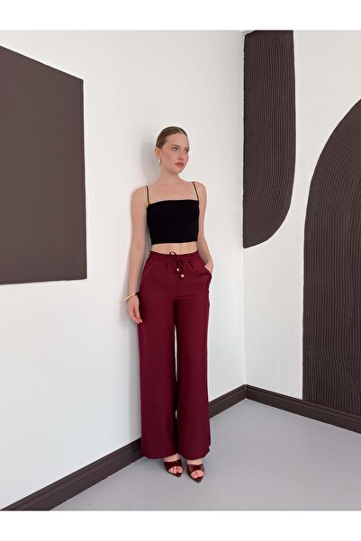 VERYMODA Λινό Παντελόνι - Βουργουνδίας |   D2381