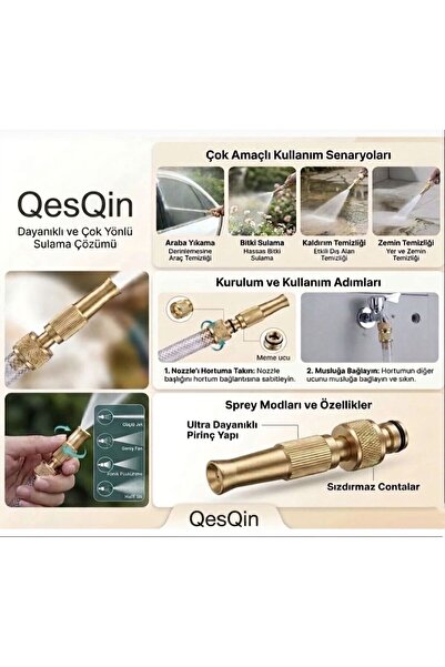QesQin Musluk Ucu Pirinç Hortum Bağlantı Aparatı Tazyikli Su Püskürtücü Yıkam...