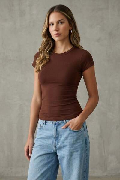 Madmext Καφέ Crew Neck Basic γυναικείο μπλουζάκι Mg2479