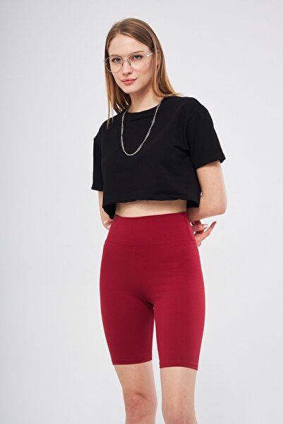 THIFF GYMWEAR Κόκκινο ψηλόμεσο κοντό σορτς Fitness Κοτλέ κολάν ποδηλάτη