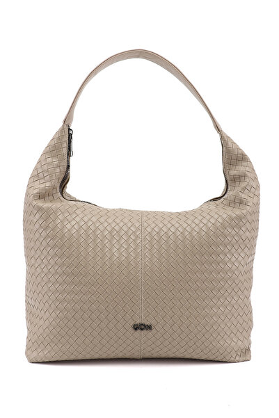 GÖNDERİ(R) Γυναικεία τσάντα ώμου μπεζ πλεκτή με τύπωμα