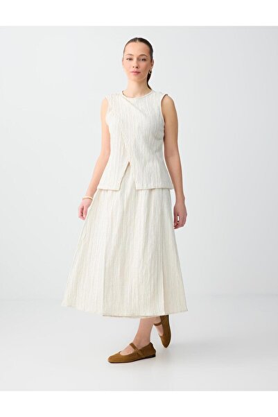 Jimmy Key Μπεζ μελανζέ φούστα μίντι με άνετη εφαρμογή, ελαστική μέση και κανο...