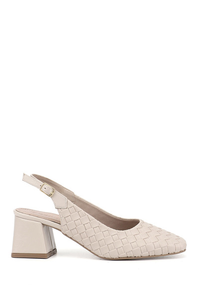 GÖNDERİ(R) Γυναικεία Μπεζ Παπούτσια με Μεσαίο Χοντρό Τακούνι και Ανοιχτή Πλάτη