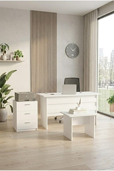 L'occi Concept Diego Abc Ofis Masa Sehpa Keson 3'lü Büro Masa Takımı Beyaz