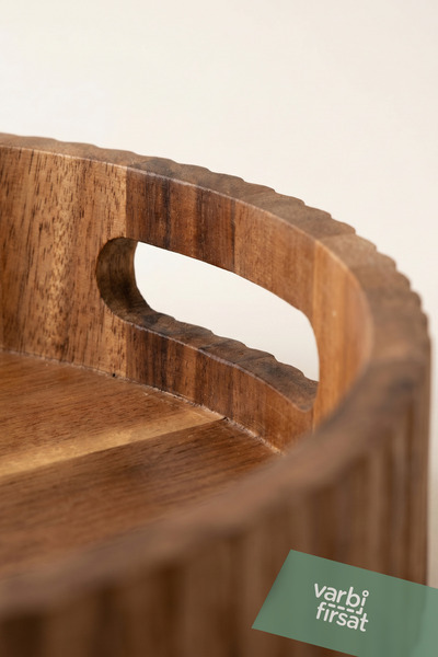 Varbifırsat 30 cm Round Acacia Wood Presentation Tray |   Natural Serving Tray