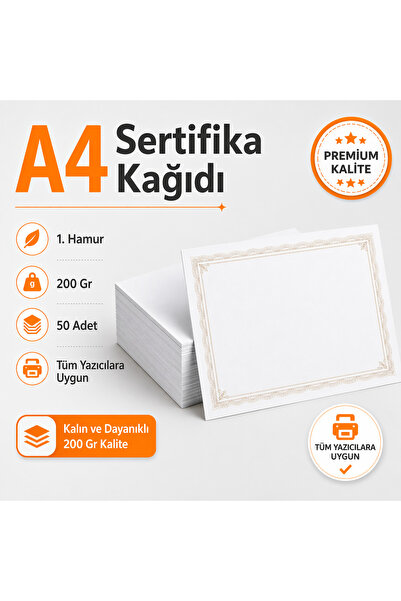 AHDTOPTAN A4 Dijital Sertifika Kağıdı 200 Gr Kalın Kartuşlu Mürekkepli Tüm Ya...