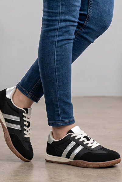 IN-STEP Asorti Unisex Black Suede Detailed Retro Sneaker - Classic Rubber Sol...
