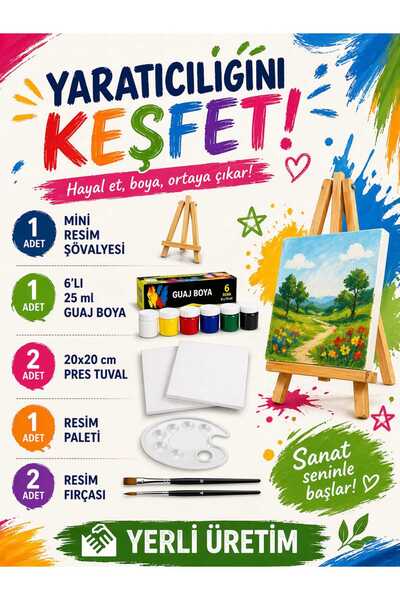 mercan tuval Boyama Başlangıç Seti 20x20 cm 7 Parça