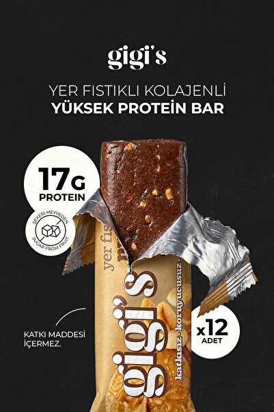 Gigis Food 12'li Yer Fıstıklı Kolajenli Yüksek Protein Bar Paketi