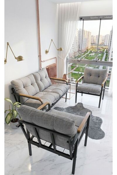 Madame Home Gri Balkon, Bahçe,Teras,Cafe - Salon - Metal Kanepe Koltuk Takımı...