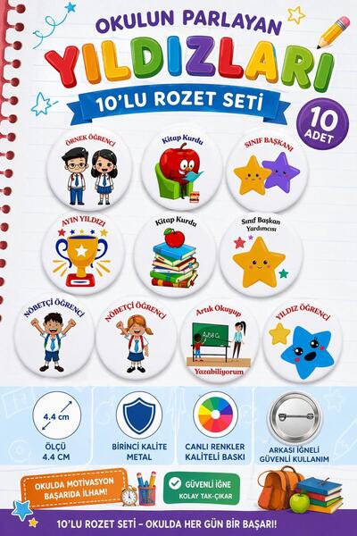 maycollection Sınıf Başkanı Nöbetçi Öğrenci Mıx Metal Buton Rozet Çanta Rozet...