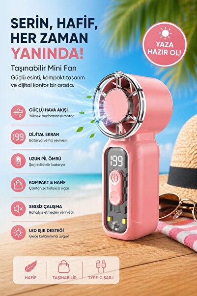 Mmctech Süper Şarjlı Mini El Tipi Fan USB Şarjlı Turbo Güçlü Uzun Süreli Diji...