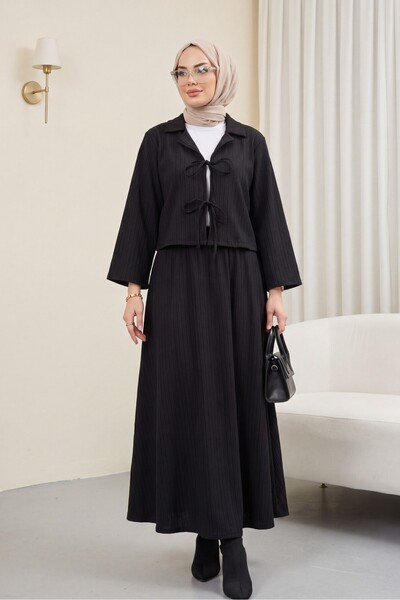 Modamorfo Σετ με τυλιγμένη φούστα και δέσιμο μπροστά - μαύρο