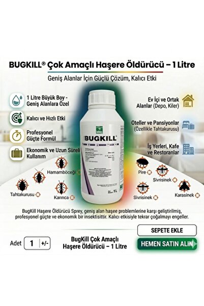 HEKTAŞ Bugkill 1 Litre Böcek İlacı | Sivrisinek, Karasinek, Tatarcık, Hamam B...