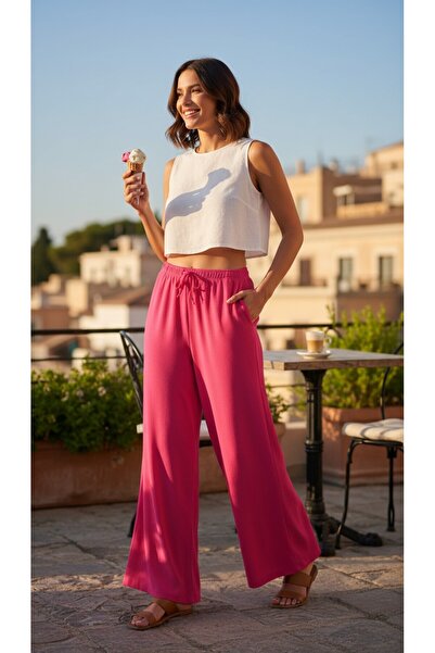 Intisimo Pantaloni de vară, respirabili, lați, cu buzunare, roz fucsia - L