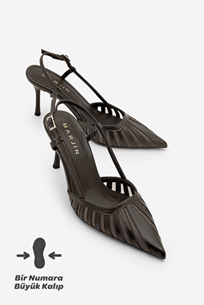 Marjin Γυναικεία παπούτσια στιλέτο με μυτερή μύτη, λουράκι στην πλάτη, λεπτομ...