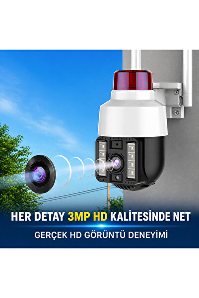 Teknomila Çakarlı 8mp 4k Speed Dome Kablosuz Dış Mekan Kamera
