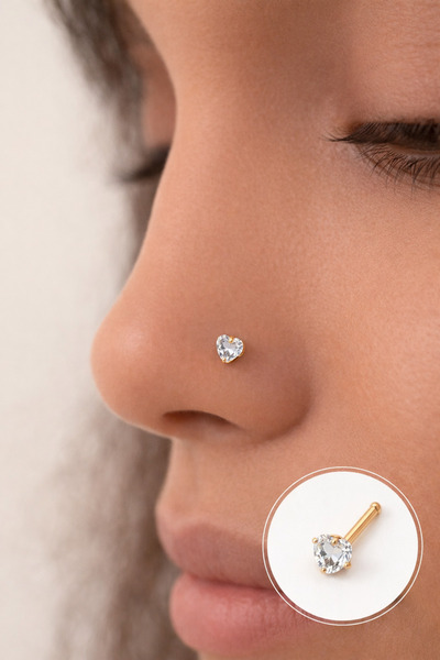 Sacce Scarves&Accessories 316 L Çelik 3 mm Kalp Tektaş Hızma Burun Piercingi ...