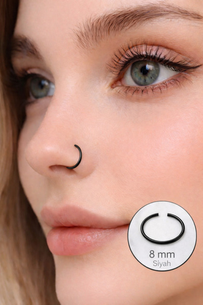 Sacce Scarves&Accessories Siyah Renkli 8 mm Çelik Halka Hızma Burun Piercingi