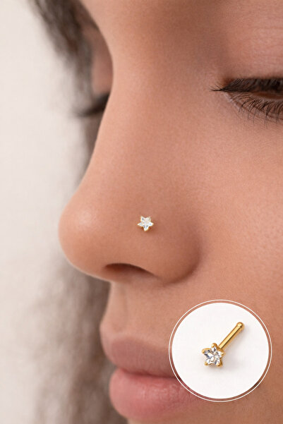 Sacce Scarves&Accessories 316 L Çelik 3 mm Yıldız Tektaş Hızma Burun Piercing...