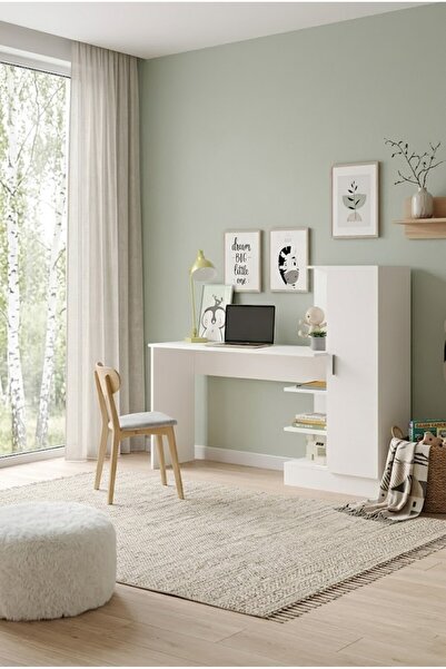 L'occi Concept Luke 152 Cm Çalışma Masası Kitaplık Raflı Kapaklı Beyaz Lk2-w
