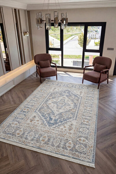 Belina Cream Blue Living Room Rug Ethnic Pattern Vintage Classic Belly Curly Home Living Room Living Room Rug