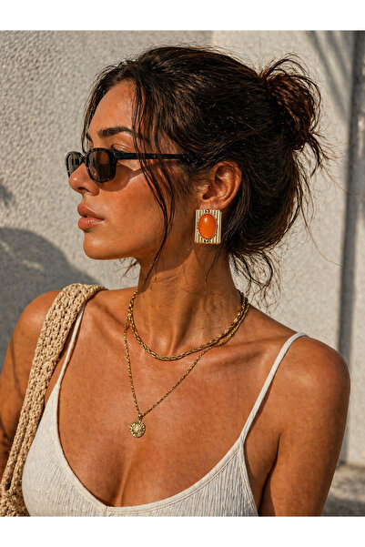 Arthesia Jewelry Vintage Dikdörtgen Form Doğal Taş Detaylı Küpe – Modern & Şı...