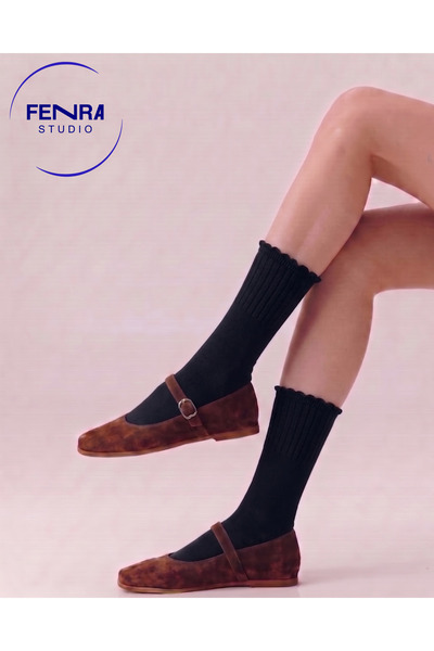 FENRA STUDIO Γυναικείες κάλτσες ντέρμπι χωρίς ραφές, μαύρες, βαμβακερές με βολάν