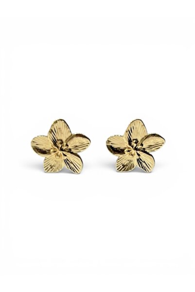 Gold Color Textured Flower Earrings