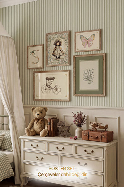 Kids Vintage Çiçekler ve Masal Dokunuşu Çerçevesiz 5'li Set
