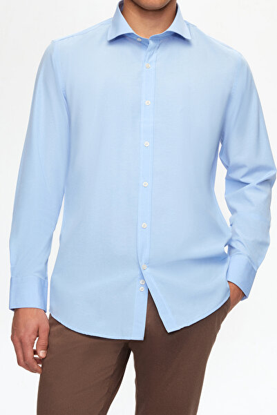 D'S Damat Ds Damat Slim Fit Μπλε Κλασικό Μακρύ μανίκι πουκάμισο που σιδερώνει...