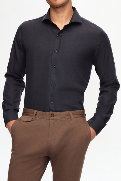 D'S Damat Ds Damat Slim Fit Navy Blue Classic Tie Collar Μακρύ μανίκι Εύκολο ...