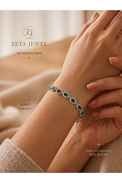 Zeta Jewel 925 Ayar Gümüş Zümrüt Taşlı Bileklik Su Damlası Model Zarif Şık Ta...