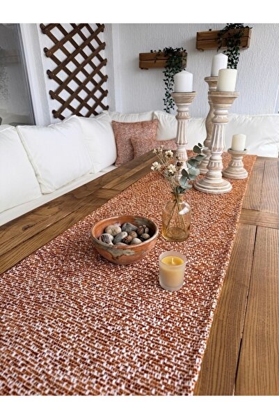 Decamor home Πλεκτό Ταπετσαριστό Ύφασμα Μποέμ / Πορτοκαλί Τραπεζομάντιλο