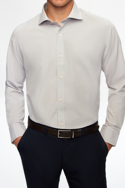 D'S Damat Ds Damat Slim Fit Γκρι Κλασικό Μακρύ μανίκι πουκάμισο που σιντεριέζ...