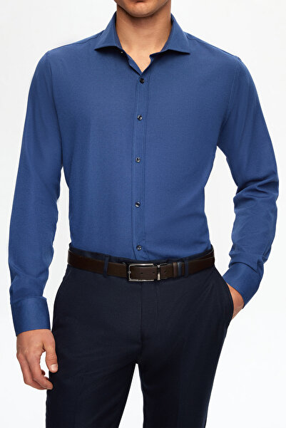 D'S Damat Ds Damat Slim Fit Navy Blue Classic Tie Collar Μακρύ μανίκι Εύκολο ...