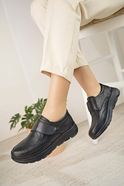 FOREX 1029 Μαύρα Γνήσια Δερμάτινα Velcro Ανατομικά Γυναικεία Παπούτσια