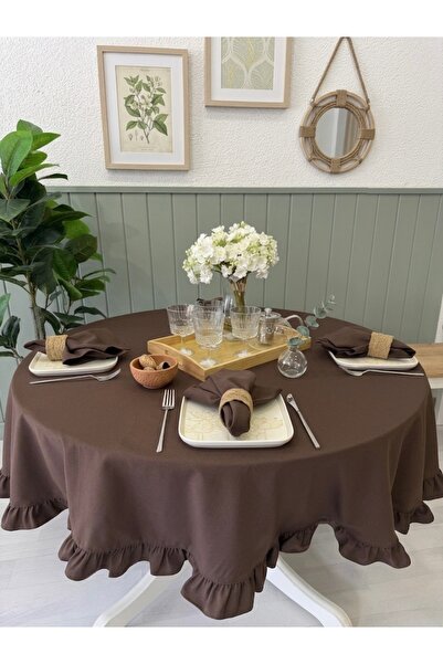 Decamor home Ανθεκτικό στους λεκέδες και στα υγρά καφέ τραπεζομάντιλο με βολάν