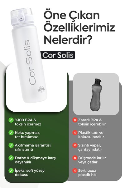 Cor Solis Drinking Flask Tritan 1050ml, Healthy, No Odor and Water Leakage, Bpa Free, Sports Water Bottle