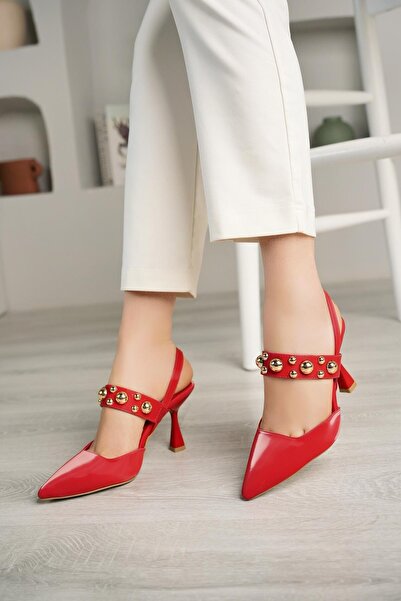 Nesil Shoes Fls 660 Crveni saten - 9cm štikle ženske Sandale i